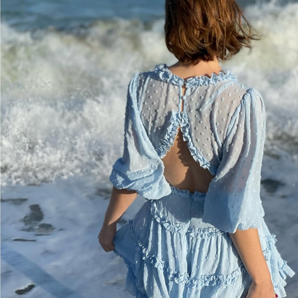 Elegant Baby Blue Ruffle Dress